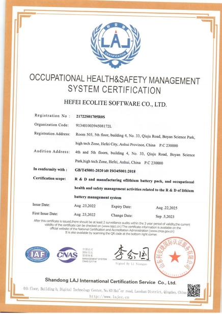 China HEFEI ECOLITE ENERGY CO., LTD. certification
